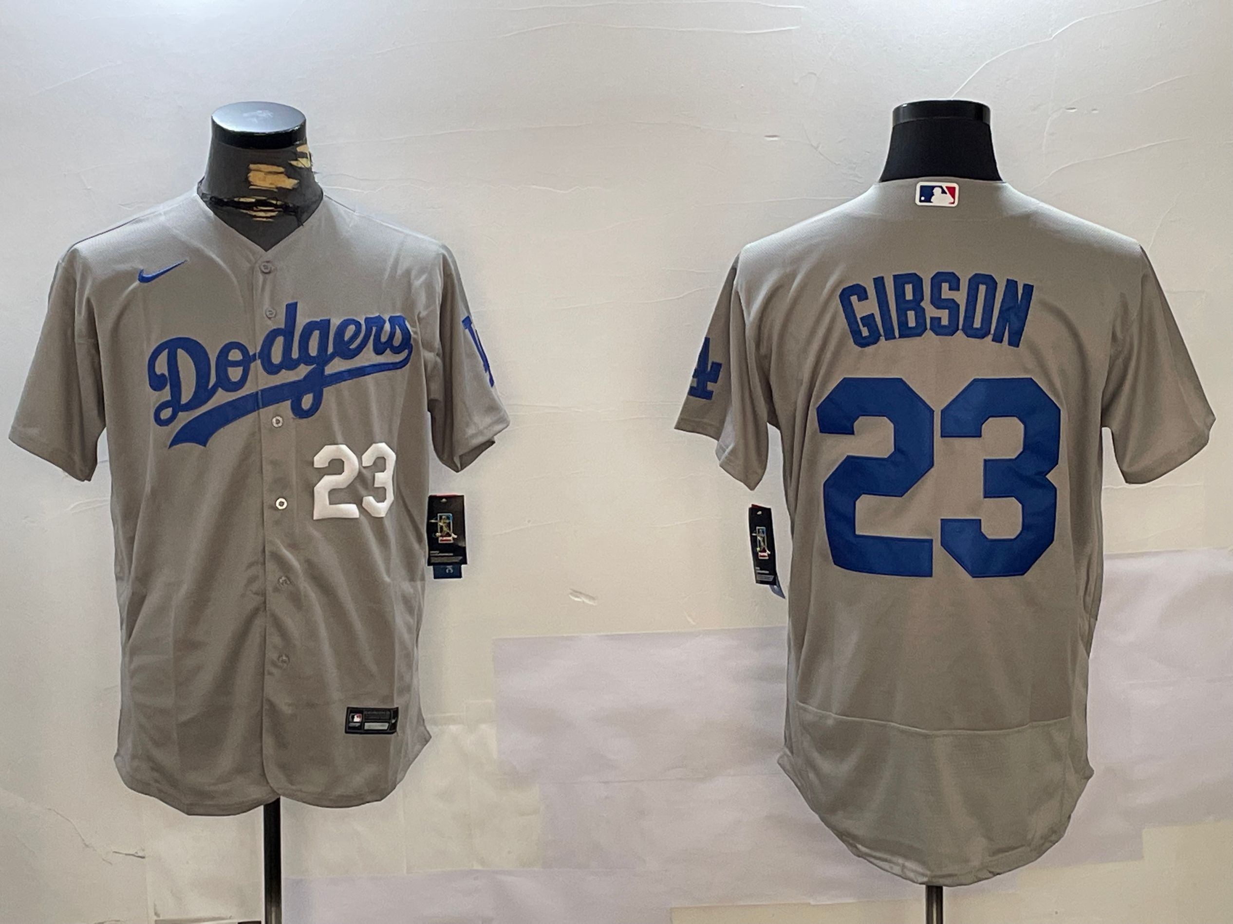 Men Los Angeles Dodgers 23 Gibson Grey Elite 2024 Nike MLB Jersey style 12161